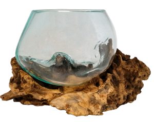 Glas L mundgeblasen auf Wurzelholz Durchmesser 15-20 cm